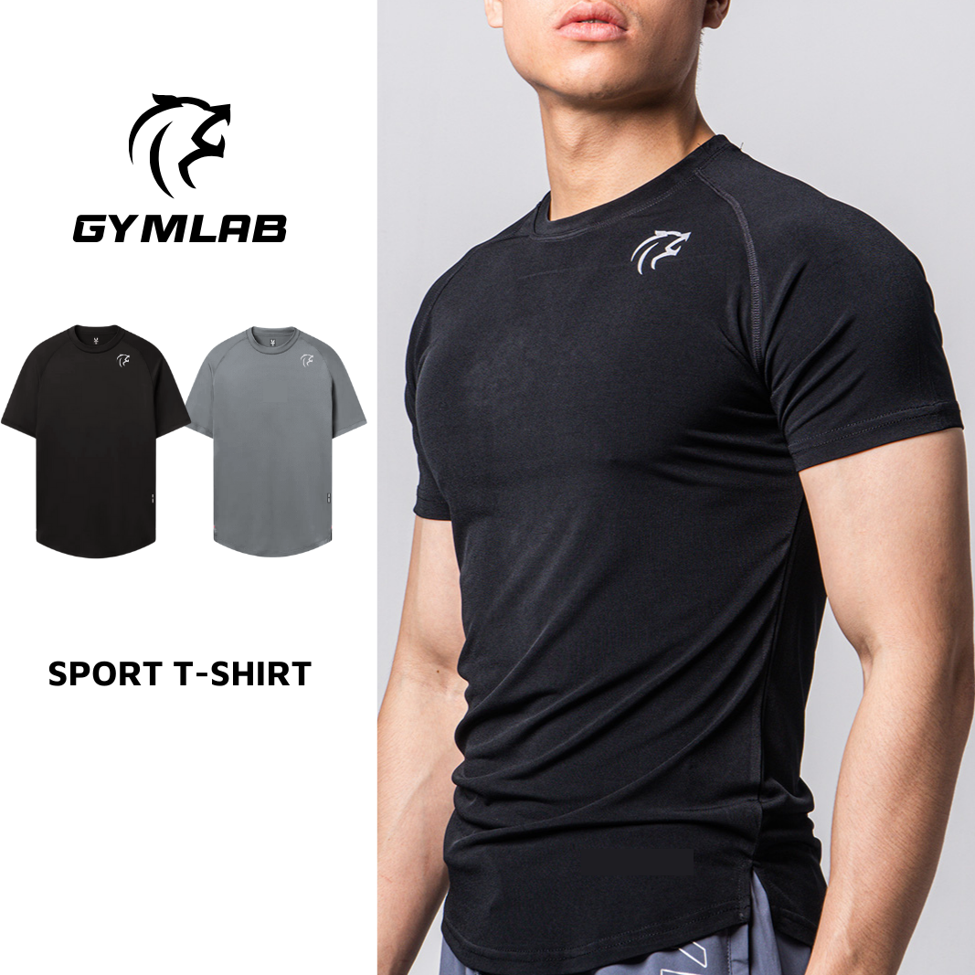 Gymlab Regular Fit Gym T-Shirt Tee with Gymlab Technology Korea - Silver logo
