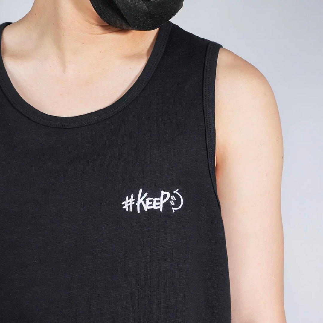 Kickstage #KEEP Lightning Smile Embroidery Cotton Tank Top [KS116]