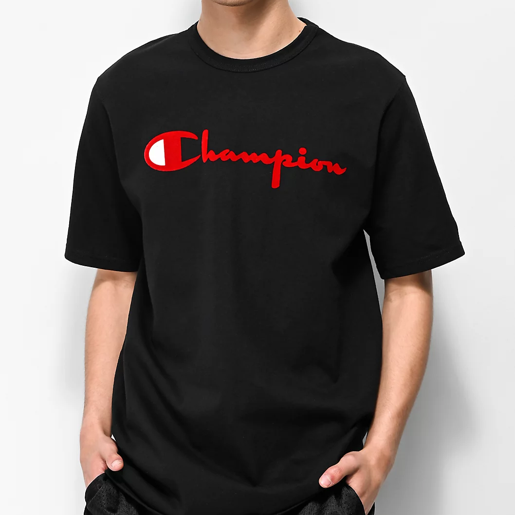 Champion Flock Script T-Shirt Tee (NEW)